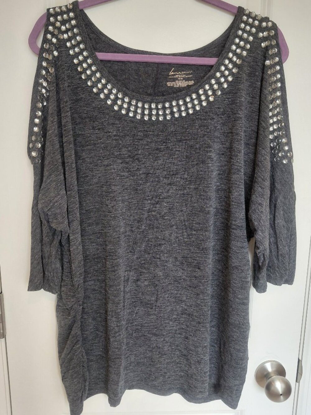 Lane Bryant Gray Rhinestone Blouse